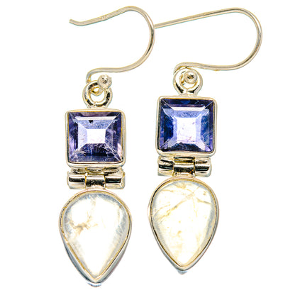 925 sterling silver earrings with blue square stones and white teardrop moonstones
