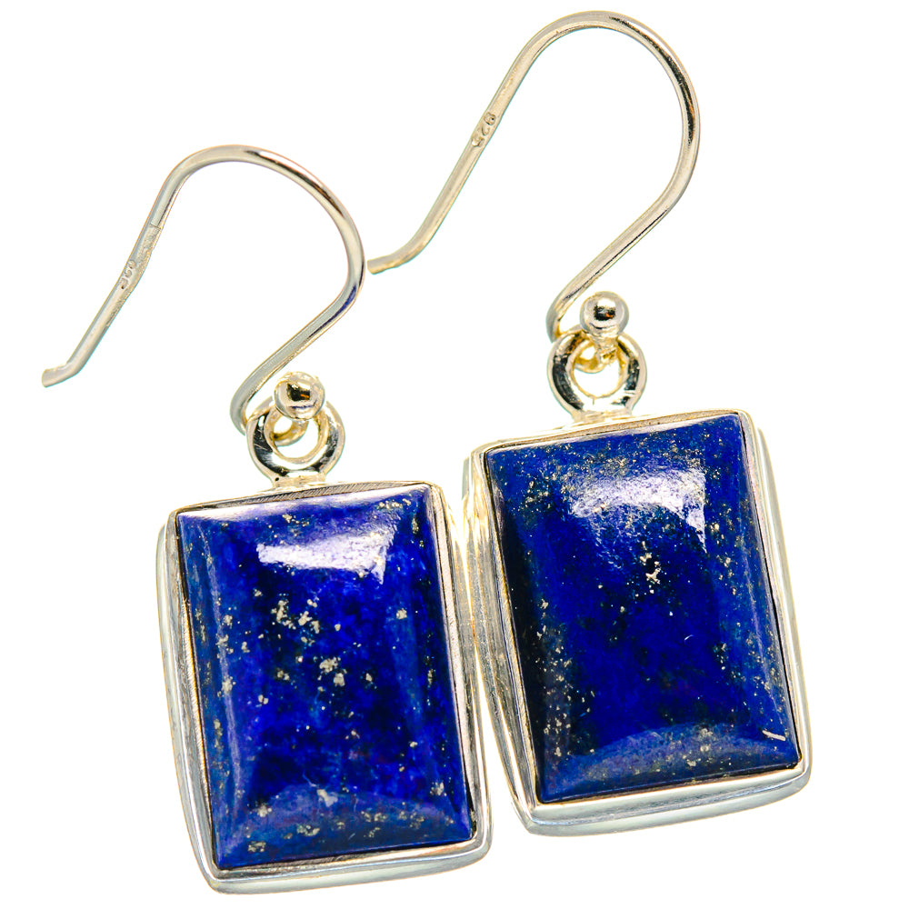 Square lapis lazuli drop earrings in sterling silver with gold-toned loops