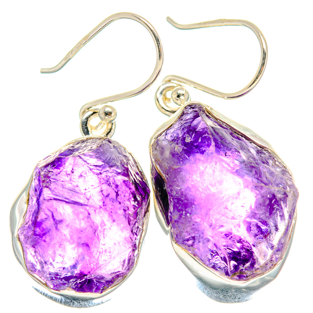 Purple rough amethyst drop earrings in 925 sterling silver with fishhook backings