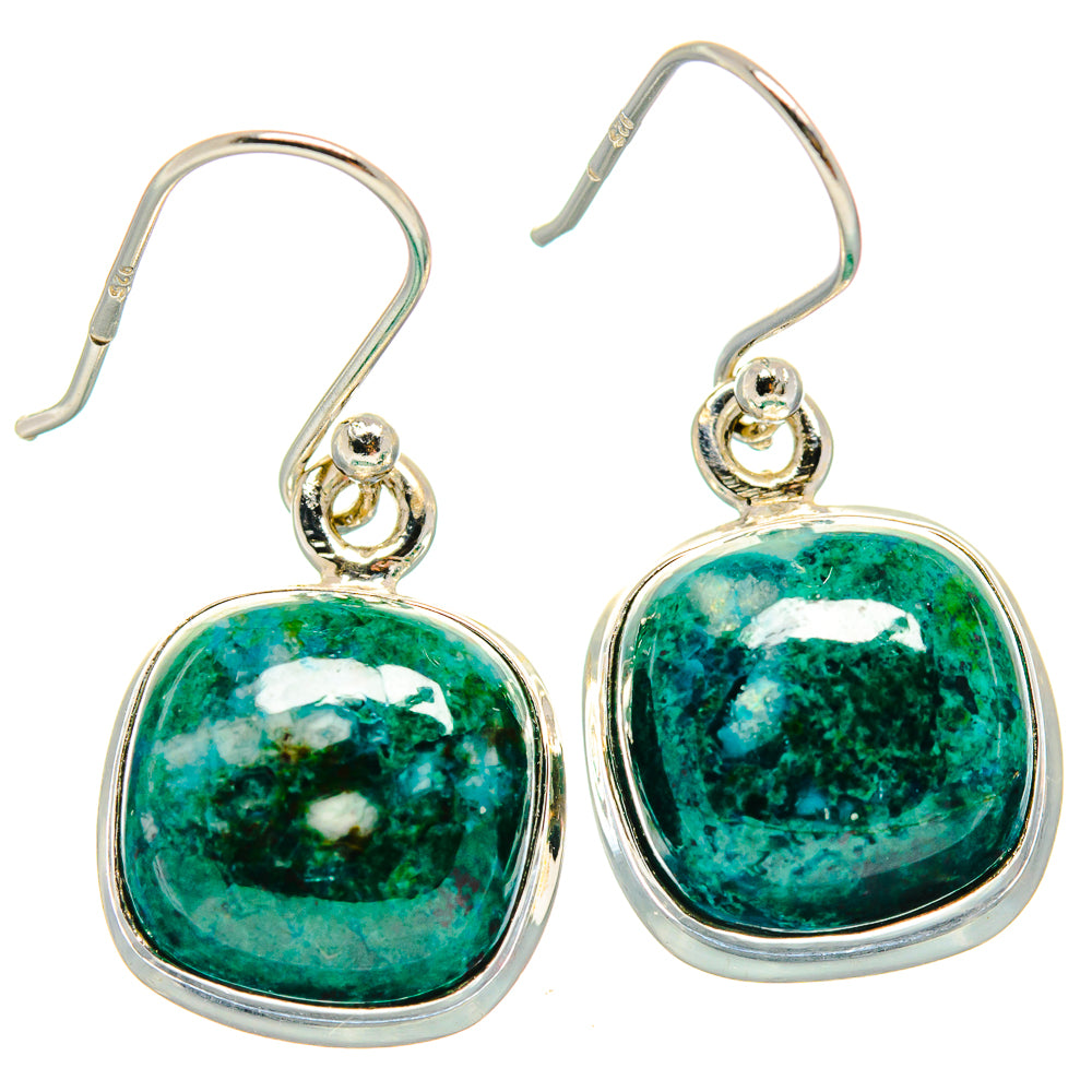 Sterling silver chrysocolla earrings with oval green stone drops and hook backs