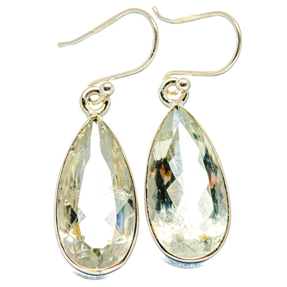 Green amethyst teardrop earrings, 925 sterling silver lever hooks