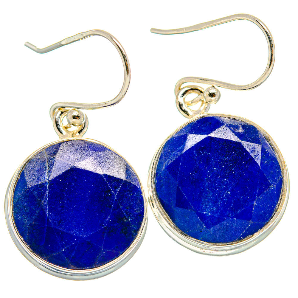 Pair of round lapis lazuli cabochon earrings with sterling-silver French hooks