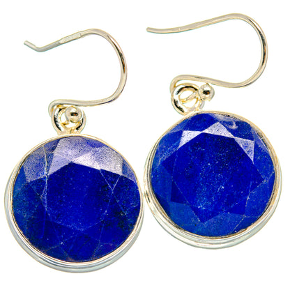 Pair of round lapis lazuli cabochon earrings with sterling-silver French hooks