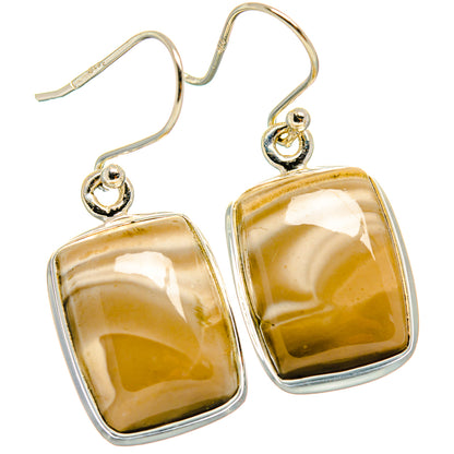 Amber-gold square jasper earrings in sterling silver bezels with hook