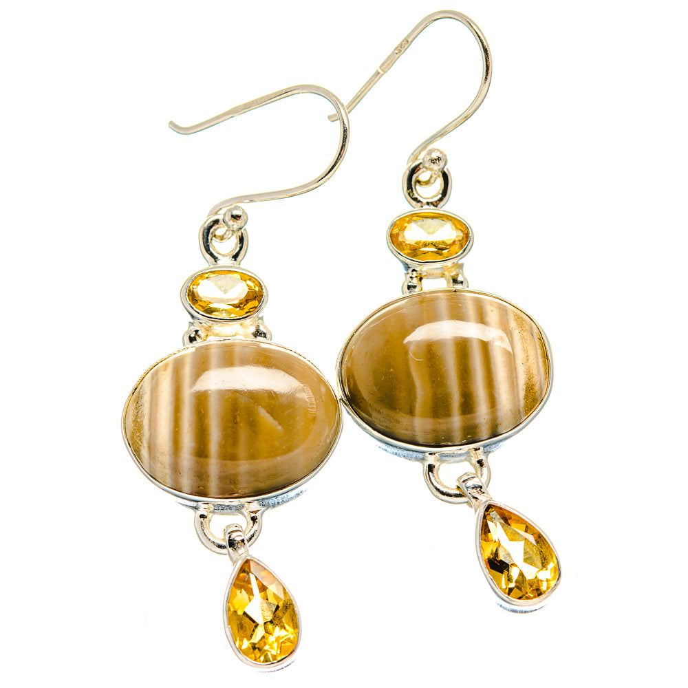 Silver drop earrings with oval yellow jasper and citrine teardrop dangles