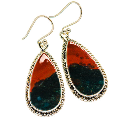 Teardrop bloodstone earrings in 925 sterling silver with red and black cabochons
