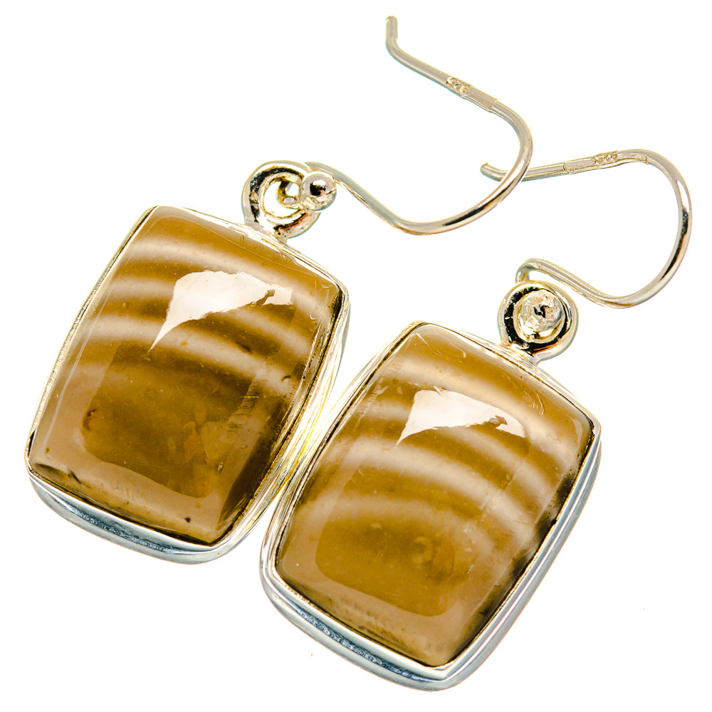 Imperial Jasper square earrings in 925 sterling silver, gold-brown stone, French hooks