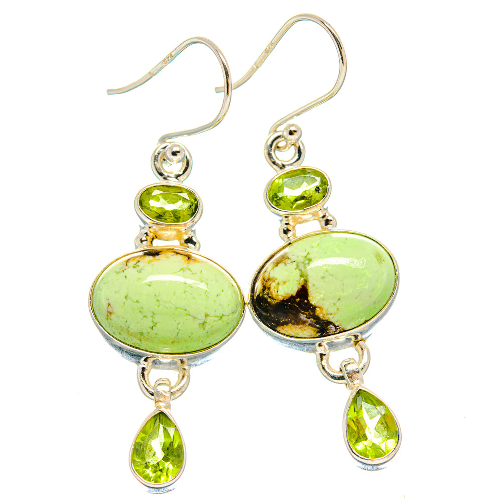 Sterling silver green gemstone drop earrings with oval and teardrop pear shapes
