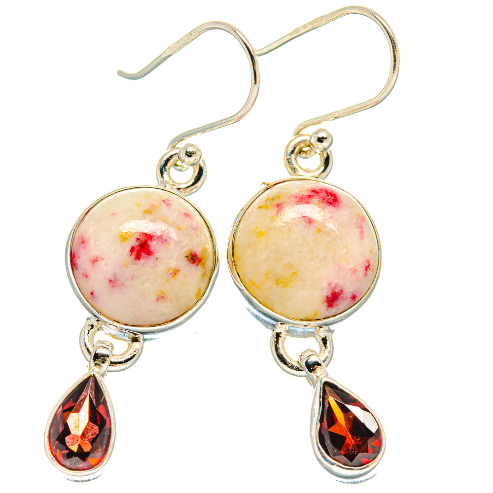 925 sterling silver drop earrings with round pink gemstone and red teardrop crystals