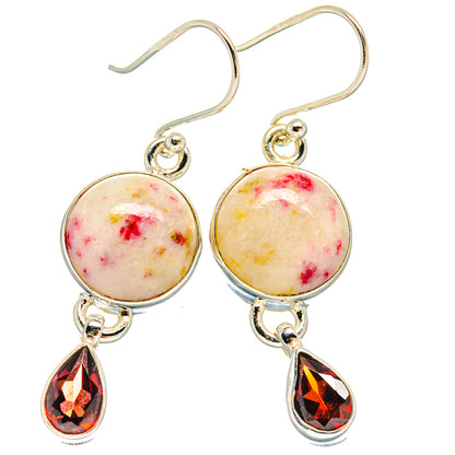 925 sterling silver drop earrings with round pink gemstone and red teardrop crystals