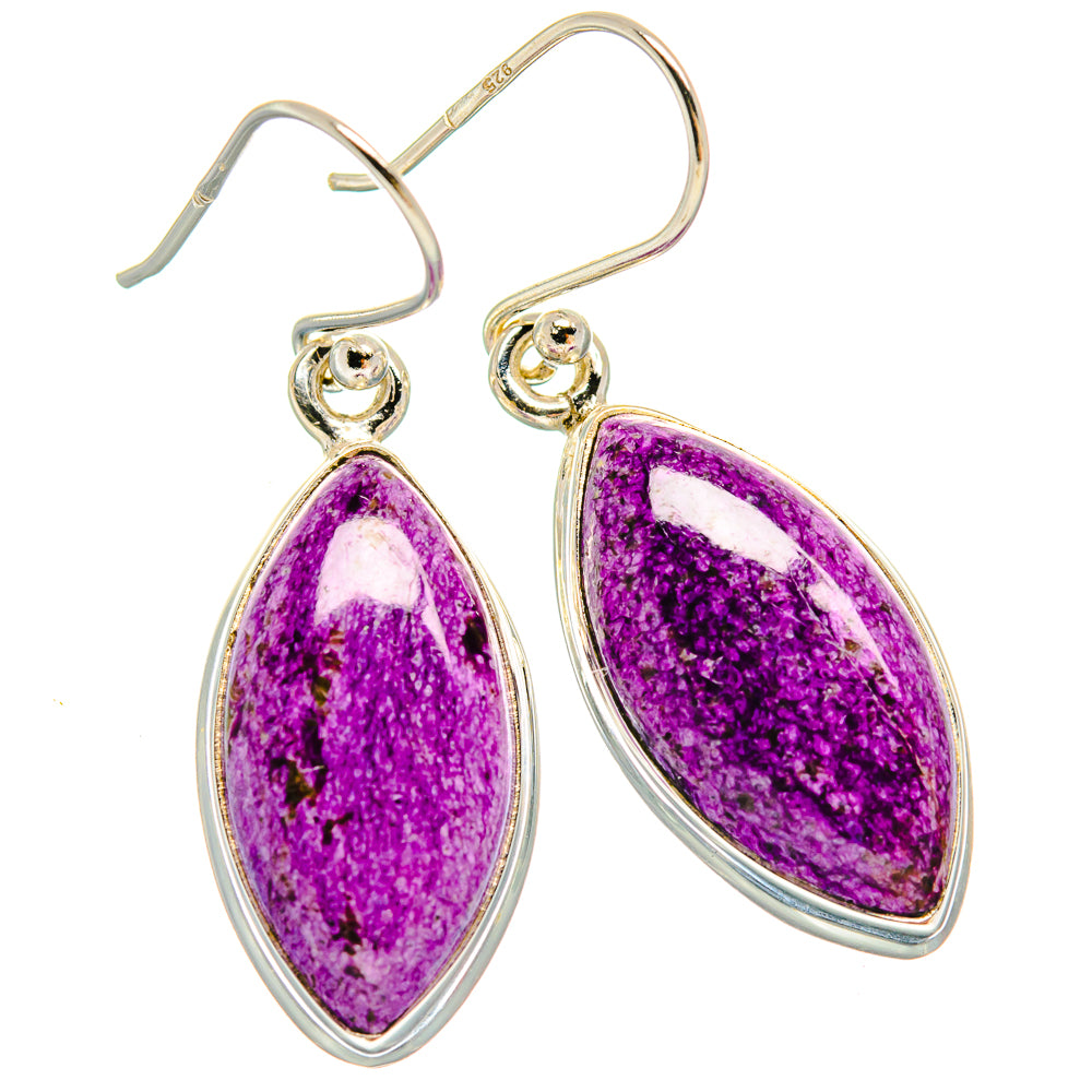 Stichtite earrings in 925 sterling silver with purple teardrop stone and hook