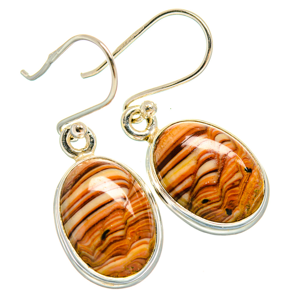Sterling silver oval Imperial Jasper earrings with fishhook backs, orange/brown striped