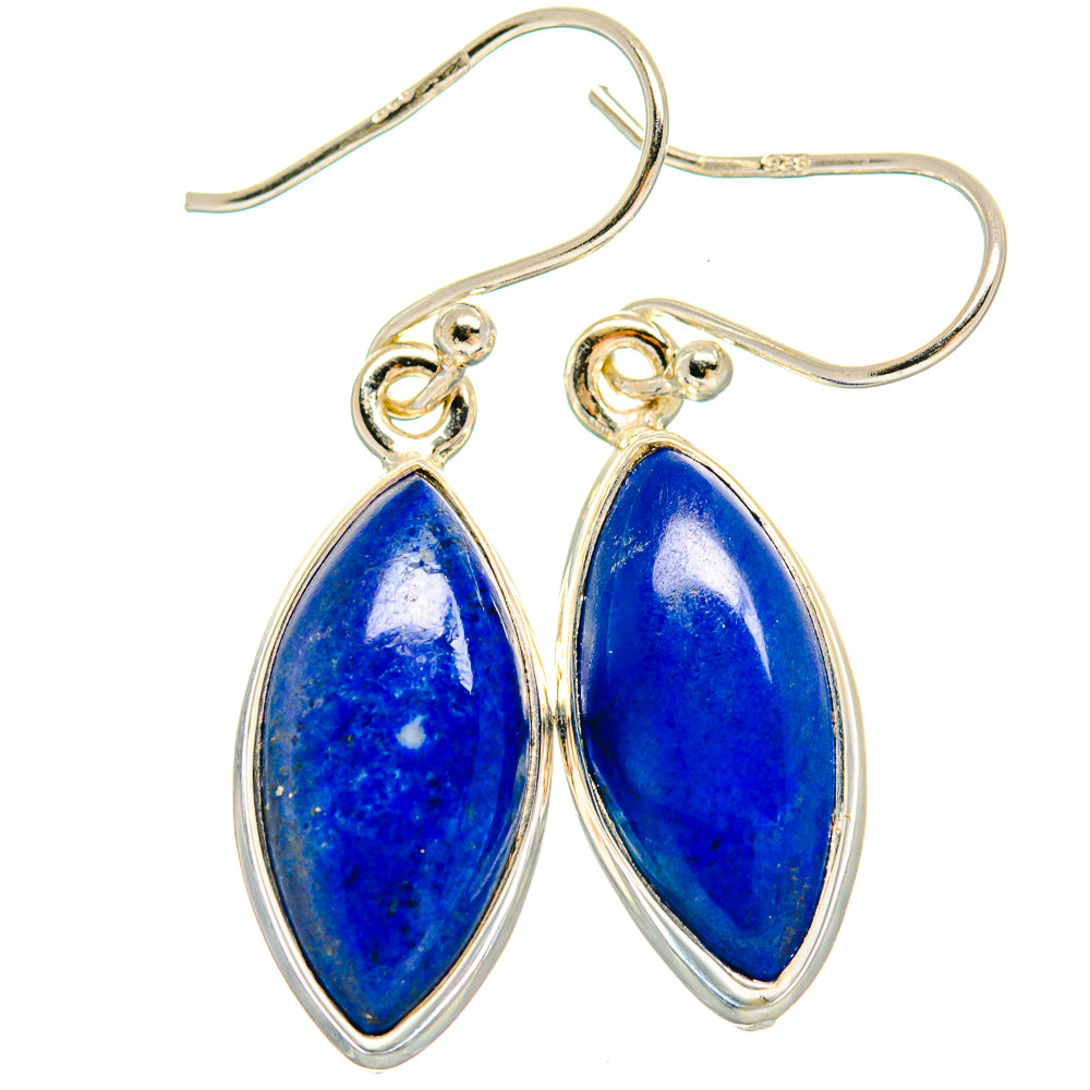 925 sterling silver lapis lazuli earrings with blue teardrop stones and curved hook backs