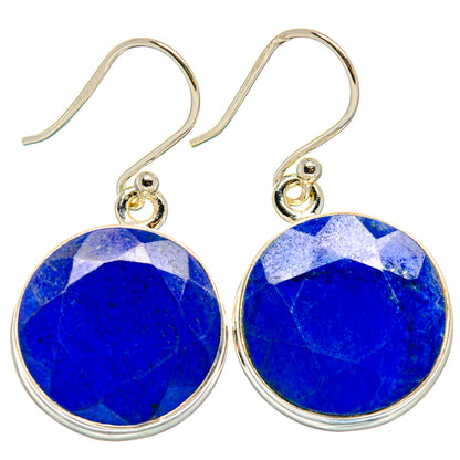 Round lapis lazuli drop earrings, 925 sterling silver, blue stone in silver bezel