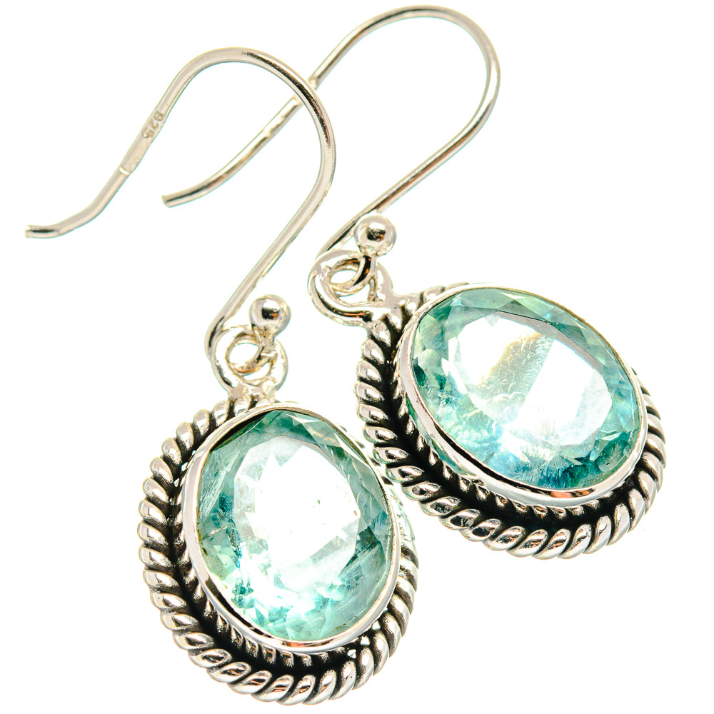 Sterling silver oval fluorite drop earrings with blue-green faceted stones