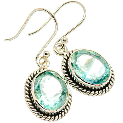 Sterling silver oval fluorite drop earrings with blue-green faceted stones