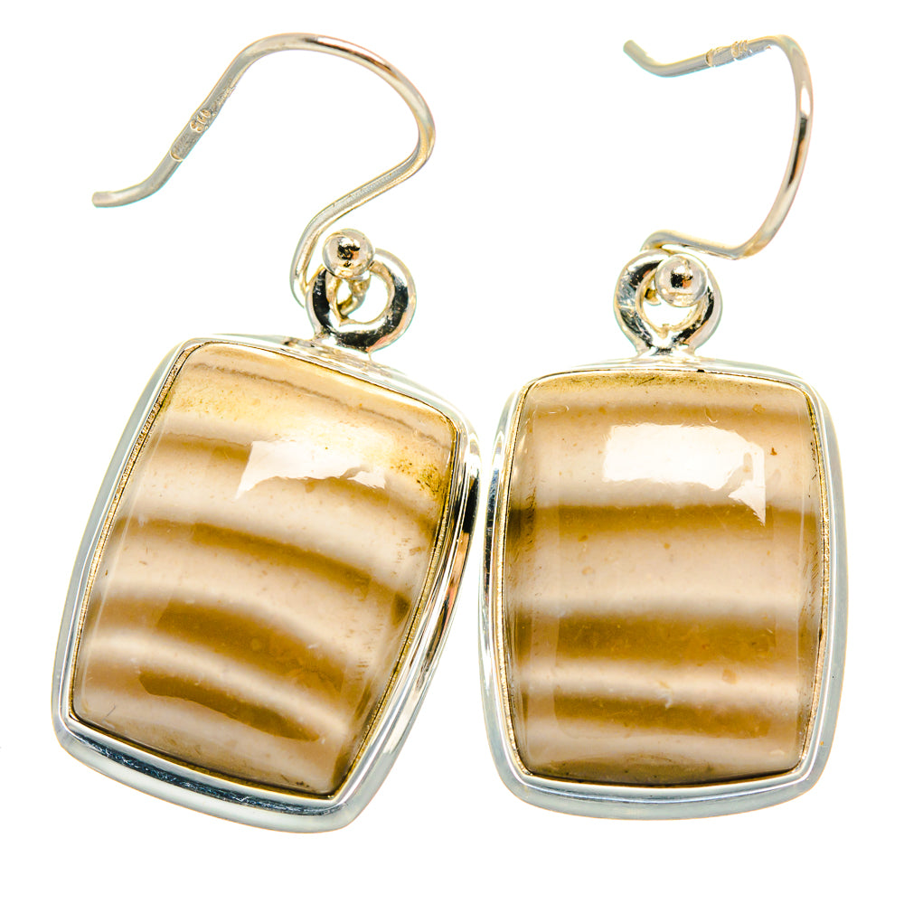 Pair of square imperial jasper earrings, 925 sterling silver hooks, gold-brown striped stones