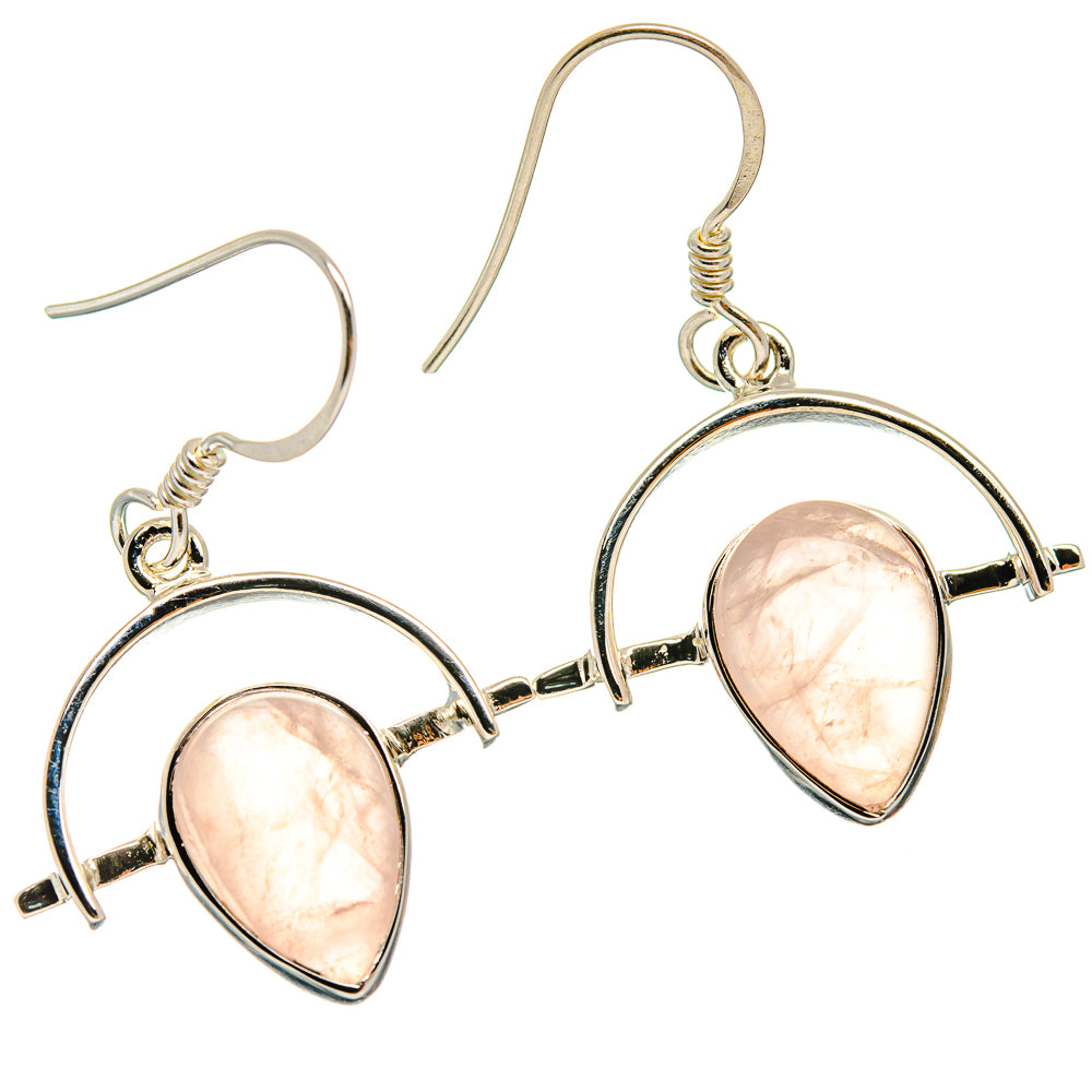 Rose quartz teardrop earrings with round silver bezel and French hooks