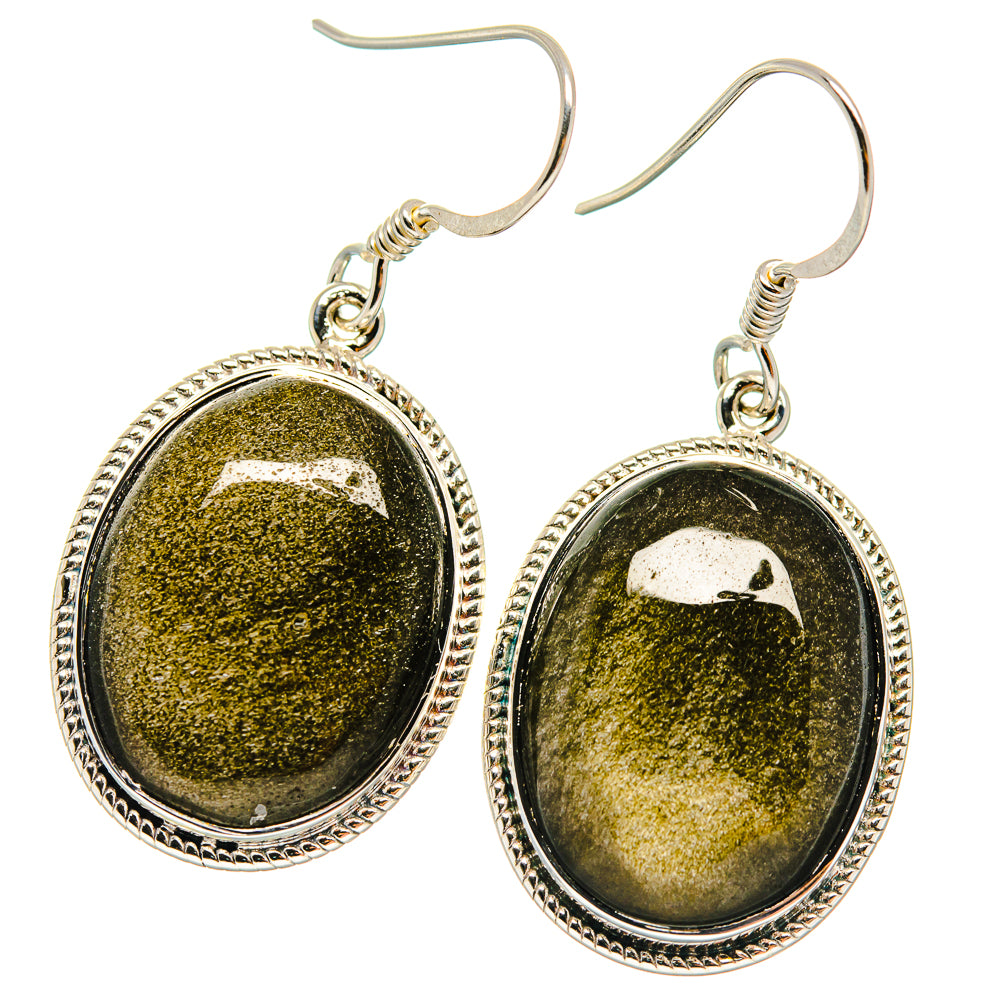Gold Sheen Obsidian Earrings handcrafted by Ana Silver Co - EARR424613