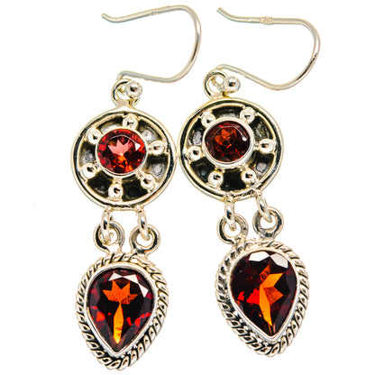 925 sterling silver garnet earrings, round top and heart teardrop dangle