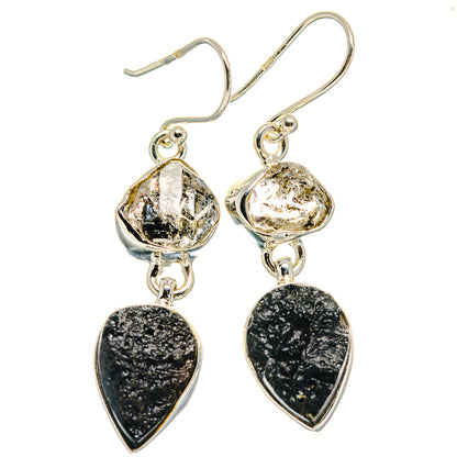 Tektite, Herkimer Diamond Earrings handcrafted by Ana Silver Co - EARR424673