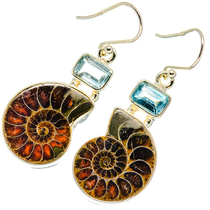 Ammonite Fossil, Blue Topaz Earrings handcrafted by Ana Silver Co - EARR424677 - Photo 2