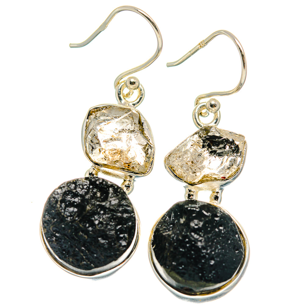 Tektite, Herkimer Diamond Earrings handcrafted by Ana Silver Co - EARR424682