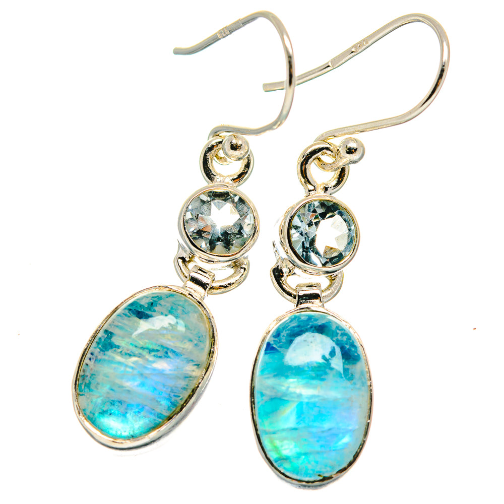 Rainbow Moonstone, Blue Topaz Earrings handcrafted by Ana Silver Co - EARR424686
