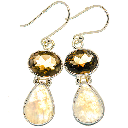 Rainbow Moonstone, Smoky Quartz Earrings handcrafted by Ana Silver Co - EARR424687