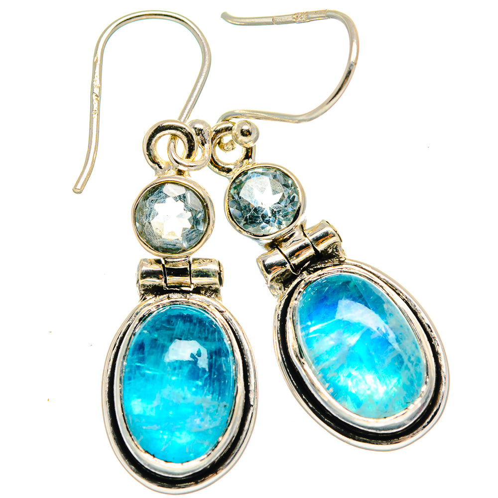 Rainbow Moonstone, Blue Topaz Earrings handcrafted by Ana Silver Co - EARR424690