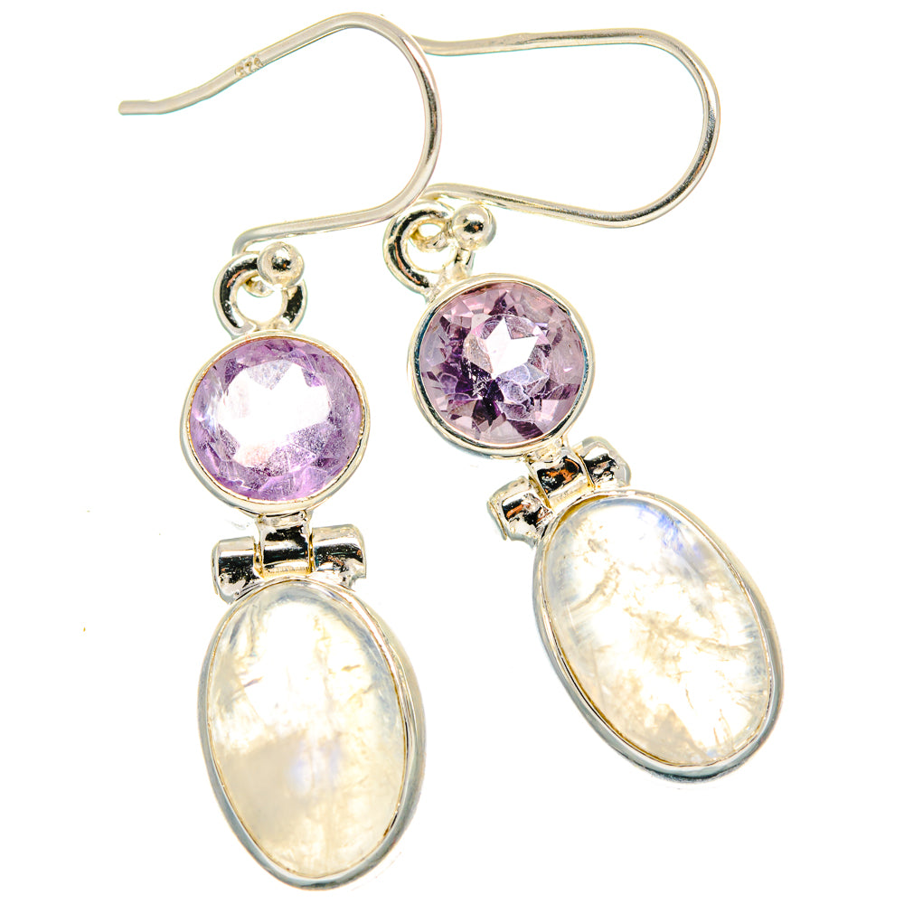 Rainbow Moonstone, Amethyst Earrings handcrafted by Ana Silver Co - EARR424693 - Photo 2