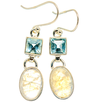 Rainbow Moonstone, Blue Topaz Earrings handcrafted by Ana Silver Co - EARR424695 - Photo 2
