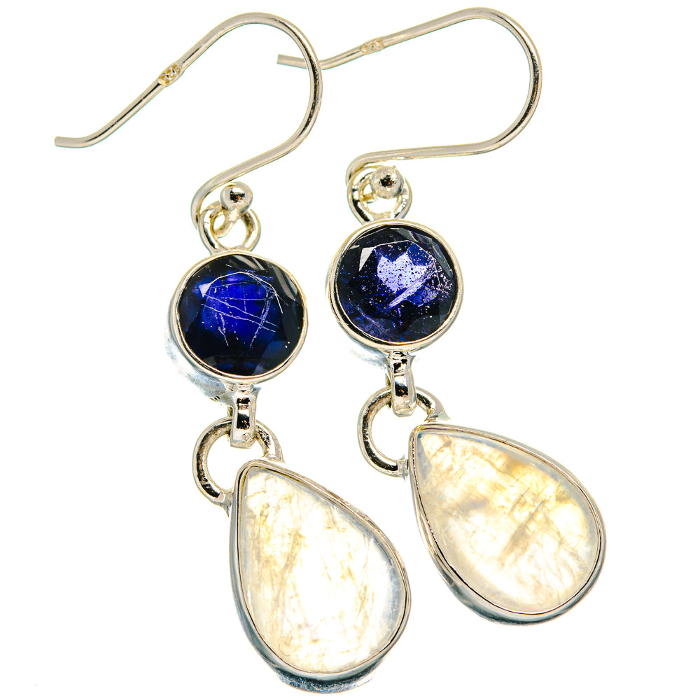 Rainbow Moonstone, Tanzanite Earrings handcrafted by Ana Silver Co - EARR424696 - Photo 2