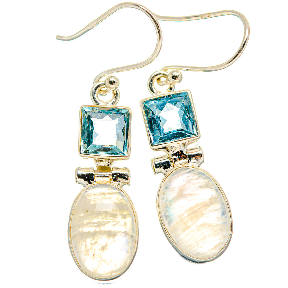 Rainbow Moonstone, Blue Topaz Earrings handcrafted by Ana Silver Co - EARR424701