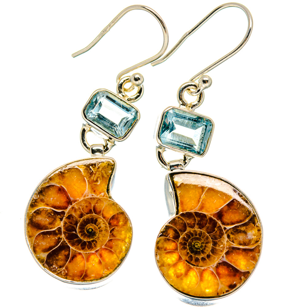 Ammonite Fossil, Blue Topaz Earrings handcrafted by Ana Silver Co - EARR424704 - Photo 2