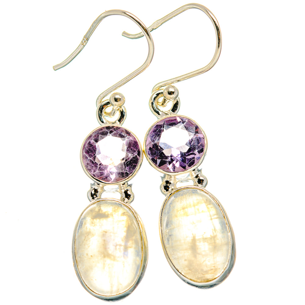 Rainbow Moonstone, Amethyst Earrings handcrafted by Ana Silver Co - EARR424707 - Photo 2