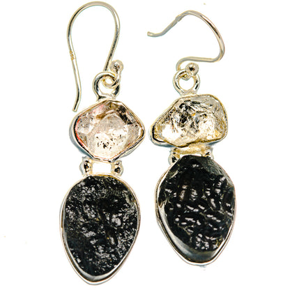 Tektite, Herkimer Diamond Earrings handcrafted by Ana Silver Co - EARR424708