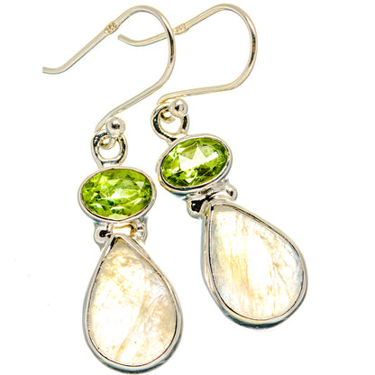 Rainbow Moonstone, Peridot Earrings handcrafted by Ana Silver Co - EARR424711