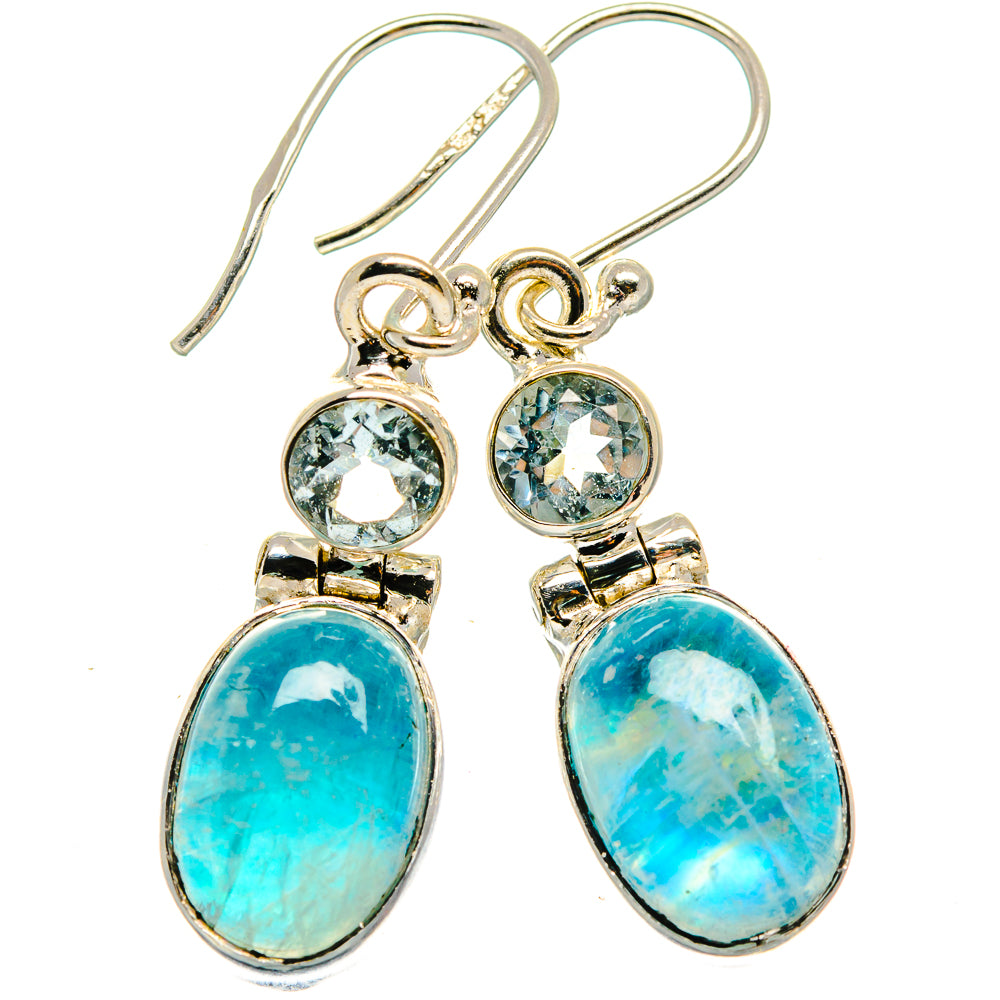 Rainbow Moonstone, Blue Topaz Earrings handcrafted by Ana Silver Co - EARR424719