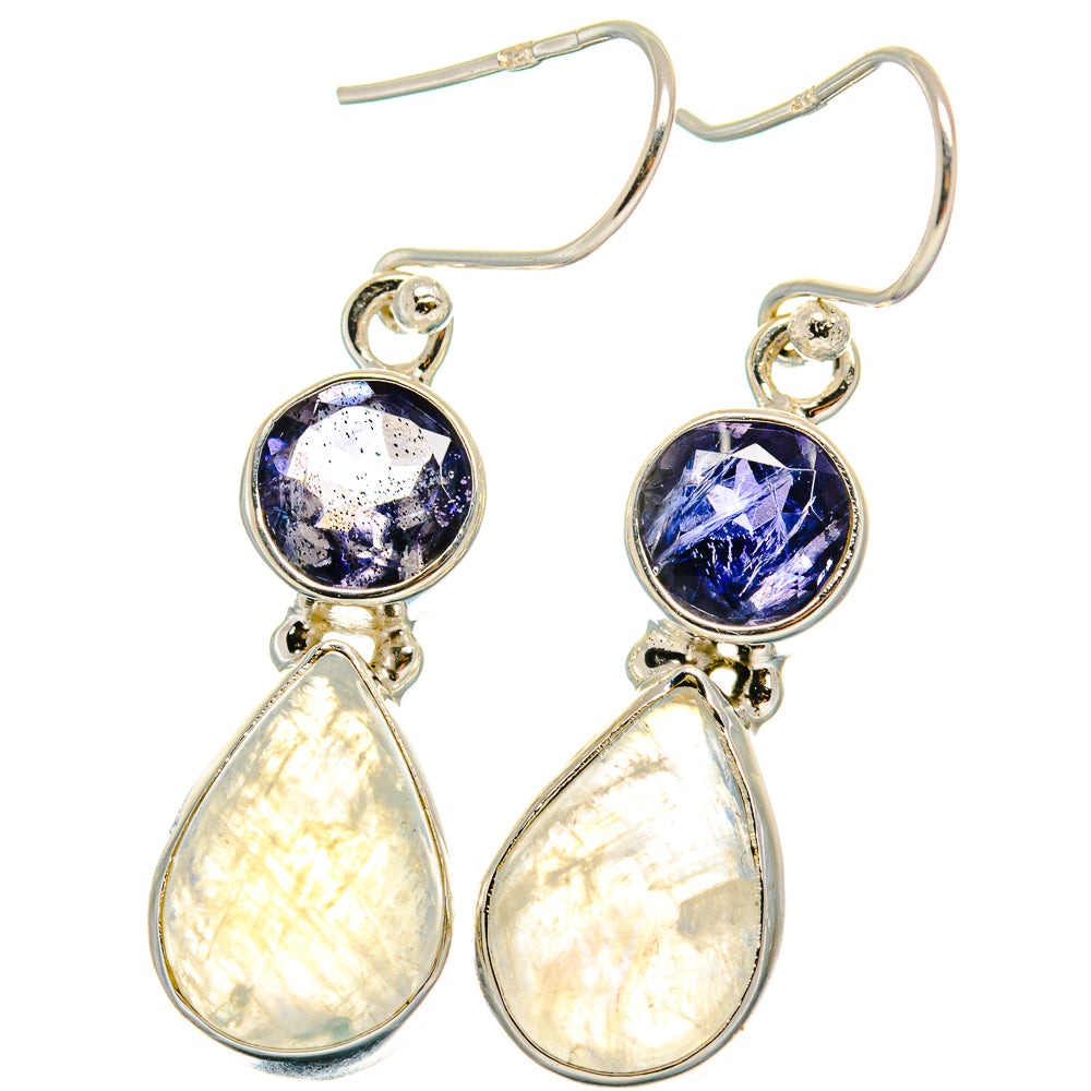925 sterling silver drop earrings with deep blue round stone and opalescent teardrops