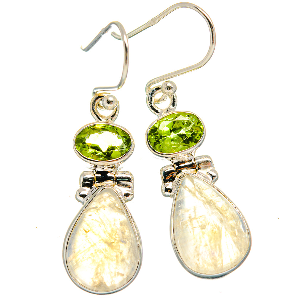 Sterling silver earrings with green peridot-style oval and pear moonstone drop