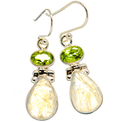 Sterling silver earrings with green peridot-style oval and pear moonstone drop