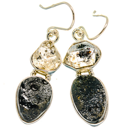 Sterling silver hook earrings with clear top and two black teardrop stones