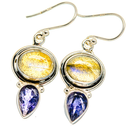 925 sterling silver drop earrings with round labradorite and pear tanzanite stones