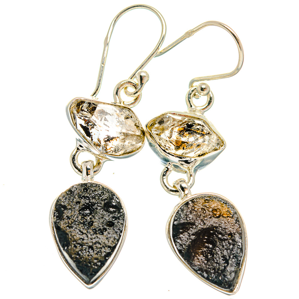 925 sterling silver heart dangle earrings with clear crystal and black druzy drops