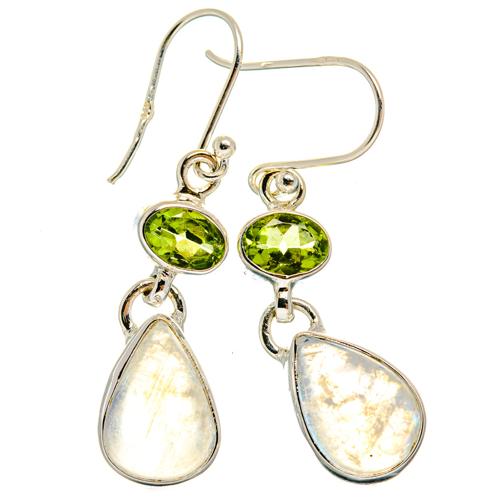 925 sterling silver earrings with green peridot oval stones and white moonstone teardrops