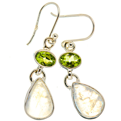 925 sterling silver earrings with green peridot oval stones and white moonstone teardrops