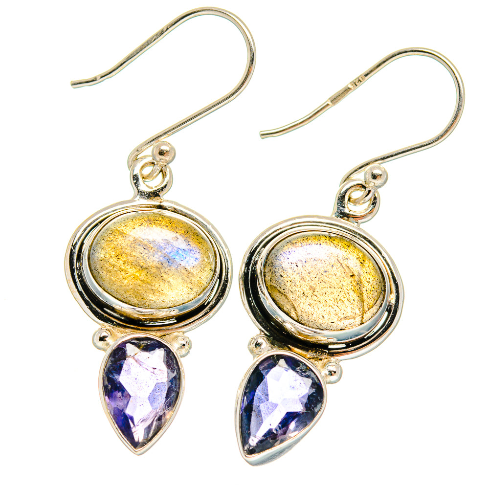 925 sterling silver drop earrings with oval labradorite and pear tanzanite stones
