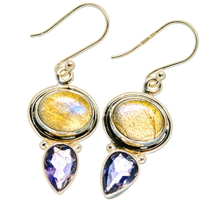 925 sterling silver drop earrings with oval labradorite and pear tanzanite stones