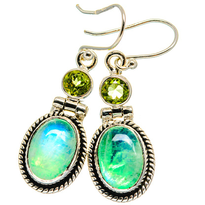 Sterling silver fishhook earrings with oval green-blue opal drops and round peridot tops